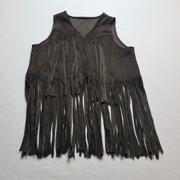 Unbranded Jackets & Blazers - Unbranded Fringe‎ Vest Womens Medium Brown Excellent Faux Suede Boho Western